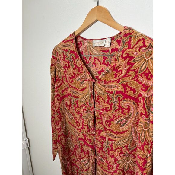 Victoria's Secret Pajama Top Women's size Medium red paisley Silk Gold Label - Picture 3 of 4